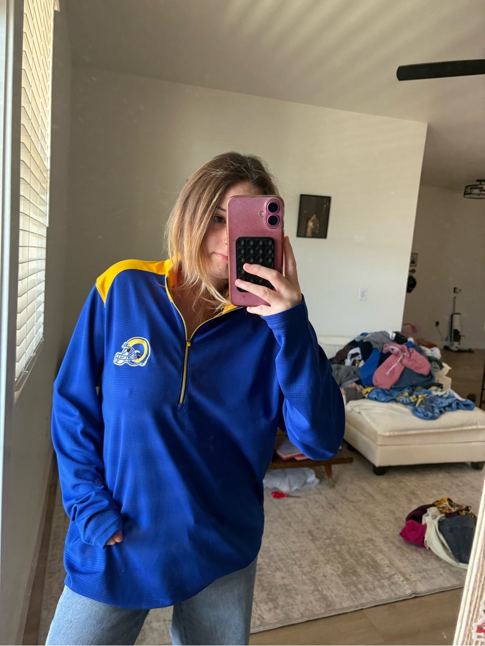 Antigua Royal Blue and Yellow Men's Quarter-Zip Pullover
